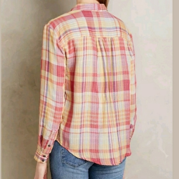 ANTHROPOLOGIE HOLDING HORSES PINK PLAID BLOUSE - Picture 2 of 6
